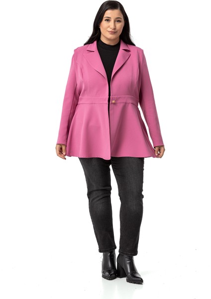 Büyük Beden Tek Düğmeli Belde Bant Detaylı Kloş Astarsız Gül Kurusu Ceket indirimleri