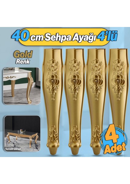 Rosa 4 Adet Plastik Sehpa Ayağı 40 cm Gold Altın Renk Orta Ayak Zigon Sehpa Mobilya Masa Ayakları