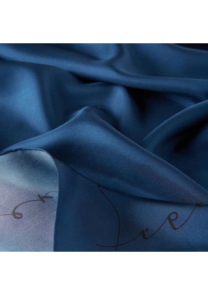 Ipekevi Twill Ipek Eşarp - Signature - Okyanus Mavi