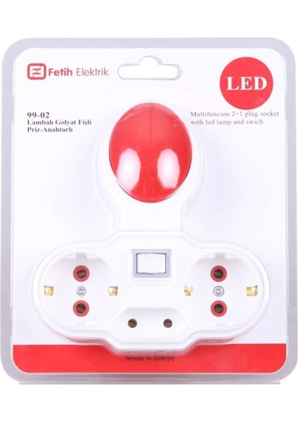 Gece Lambası 3 Lü Golyat Prizli Fişli LED Anahtarlı Fetih Kırmızı