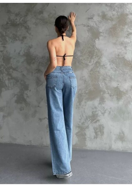 Boru Paça Jeans Pantolon - Mavi