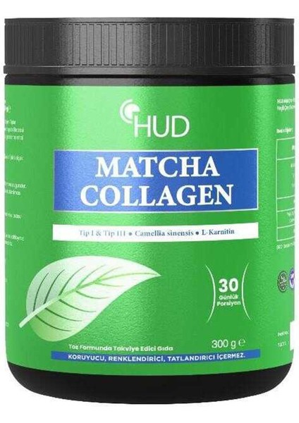 Matcha Kolajen (Tip I ve Tip Iıı) ve Yeşil Çay Ekstresi 300 G (30 Günlük Porsiyon)