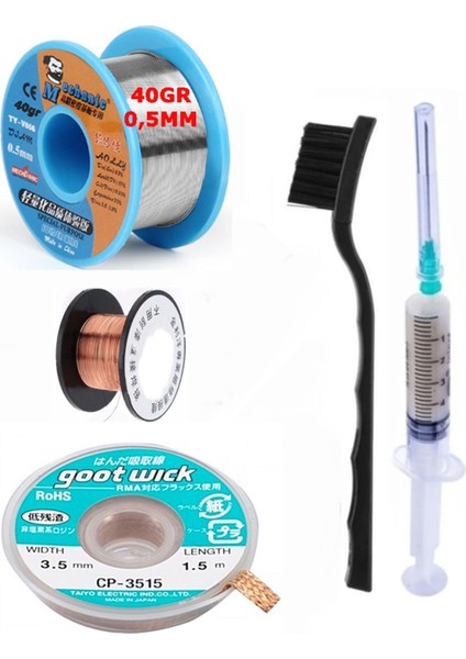 Mechanic Lehim Noclean SN63/PB37 40G 0,5mm Lehim Toplama CP-3515 Emme Teli 3,5mm 5li Set
