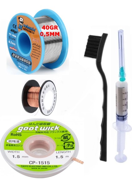 Mechanic Lehim Noclean SN63/PB37 40G 0,5mm Lehim Toplama CP-1515 Emme Teli 1,5mm 5li Set