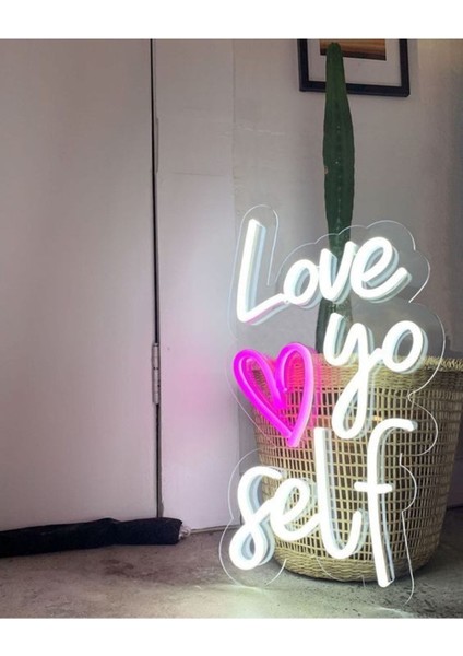 Tek Ebat Neon LED Işıklı Love Your Self Yazısı Çok Renkli