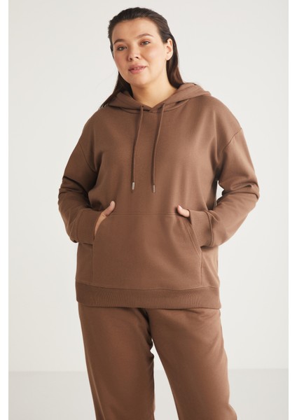 Lenkabb Kadın İçi Polarlı Comfort Fit Beli ve Paçası Lastikli Kahverengi Eşofman Altı