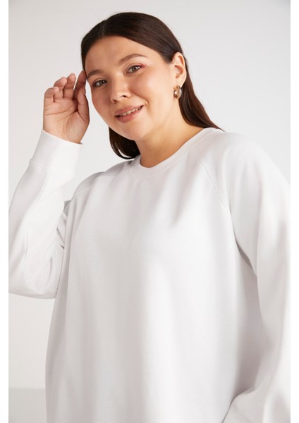 Ethiquet Barborabb İçi Polarlı Yumuşacık Comfort Fit Yuvarlak Yaka Beyaz Büyük Beden Sweatshirt indirimleri