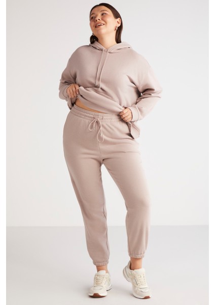 Lenkabb Kadın İçi Polarlı Comfort Fit Beli ve Paçası Lastikli Pembe Eşofman Altı