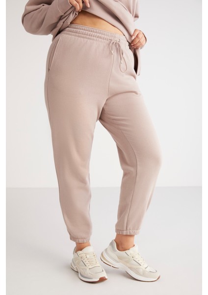 Lenkabb Kadın İçi Polarlı Comfort Fit Beli ve Paçası Lastikli Pembe Eşofman Altı