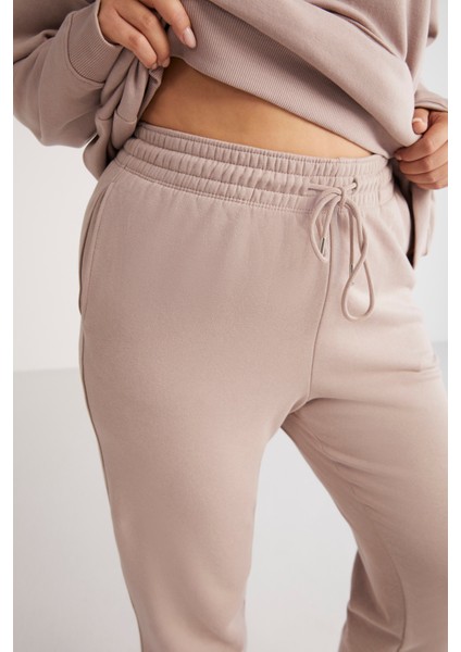 Lenkabb Kadın İçi Polarlı Comfort Fit Beli ve Paçası Lastikli Pembe Eşofman Altı