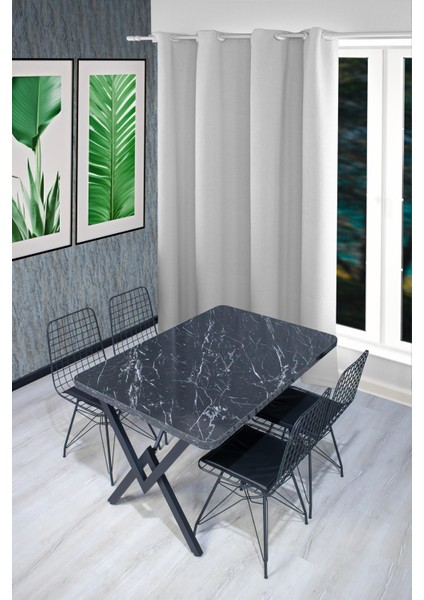 Carla 120x80 Tel Sandalye Takımı 4 Kişilik Mutfak Masası - Yemek Masası - Cafe Masası - Siyah Mermer