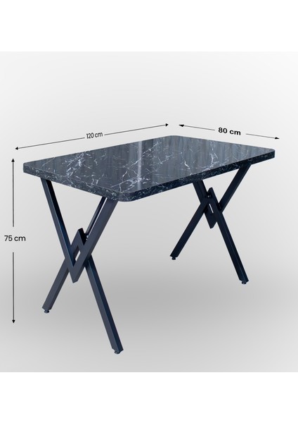 Carla 120x80 Tel Sandalye Takımı 4 Kişilik Mutfak Masası - Yemek Masası - Cafe Masası - Siyah Mermer