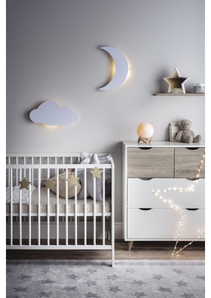 Sarı Ay Bulut Gece Lambası Çocuk Odası Bebek Odası Dekoratif LED Aydınlatma 40 cm 30 cm