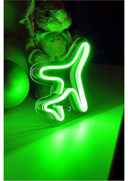 Yeşil Çocuk Odası Için Masaüstü Küçük Uçak Şeklinde Neon LED Işıklı Tablo 16 x 16 cm