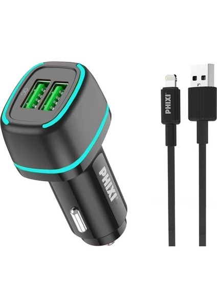 Force QCC571L Çift Çıkışlı Fast Lightning USB Kablolu Araç Şarj Cihazı