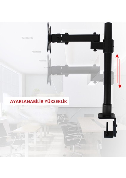 Umotech Ayarlanabilir Masaüstü Monitör, Lcd, LED Tv Standı Vesa Uyumlu, Ergonomik ve Çelik Sağlam - Siyah