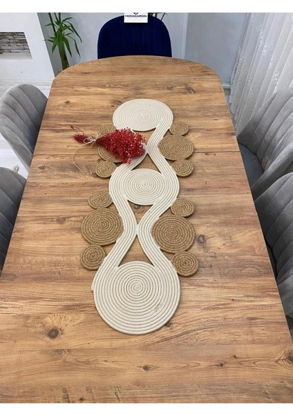 Jüt, Hasır,sarmal Model, Dekoratif Masa Örtüsü, Runner 40X110 Cm, Sehpa Örtüsü, Bohem Tarzı