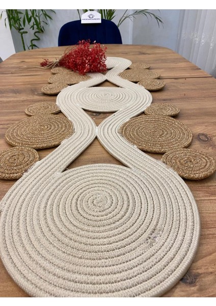Jüt, Hasır,sarmal Model, Dekoratif Masa Örtüsü, Runner 40X110 Cm, Sehpa Örtüsü, Bohem Tarzı modelleri