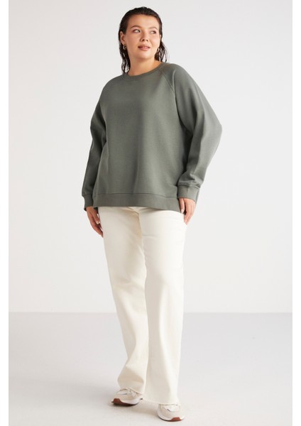 Ethiquet Barborabb İçi Polarlı Yumuşacık Comfort Fit Yuvarlak Yaka Yeşil Büyük Beden Sweatshirt fiyatları