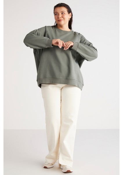 Ethiquet Barborabb İçi Polarlı Yumuşacık Comfort Fit Yuvarlak Yaka Yeşil Büyük Beden Sweatshirt fırsatları