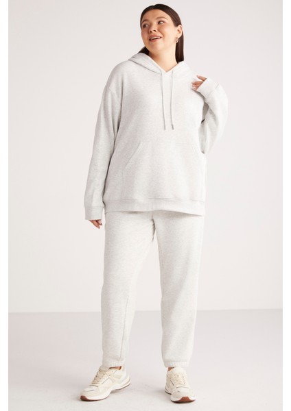Terezabb Kadın İçi Polarlı Yumuşacık Comfort Fit Kapüşonlu Kanguru Cep Grimelanj Büyük Beden Sweatshirt fiyatları
