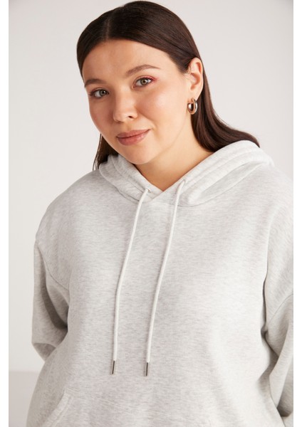 Terezabb Kadın İçi Polarlı Yumuşacık Comfort Fit Kapüşonlu Kanguru Cep Grimelanj Büyük Beden Sweatshirt fırsatları