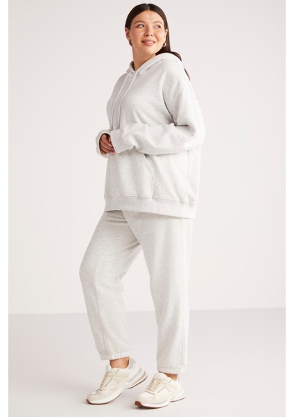 Terezabb Kadın İçi Polarlı Yumuşacık Comfort Fit Kapüşonlu Kanguru Cep Grimelanj Büyük Beden Sweatshirt indirimleri