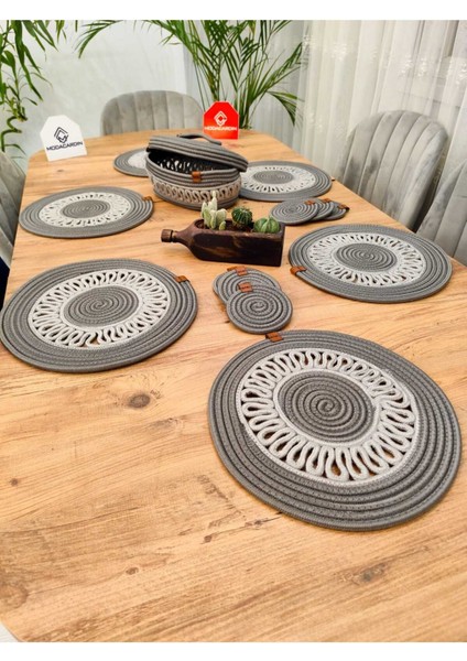 Jüt, Hasır, Dekoratif Yemek Masa Takımı, Amerikan Servis,6'subla 6'bardaklık 1'sepet 13'lü