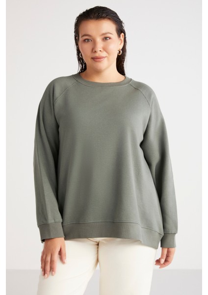 Ethiquet Barborabb İçi Polarlı Yumuşacık Comfort Fit Yuvarlak Yaka Yeşil Büyük Beden Sweatshirt indirimleri