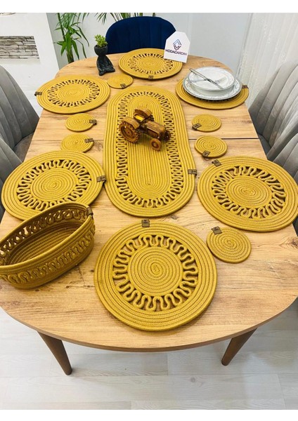 Jüt Hasır Amerikan Servis Supla Runner Sepet ve Bardaklık 14 Lü