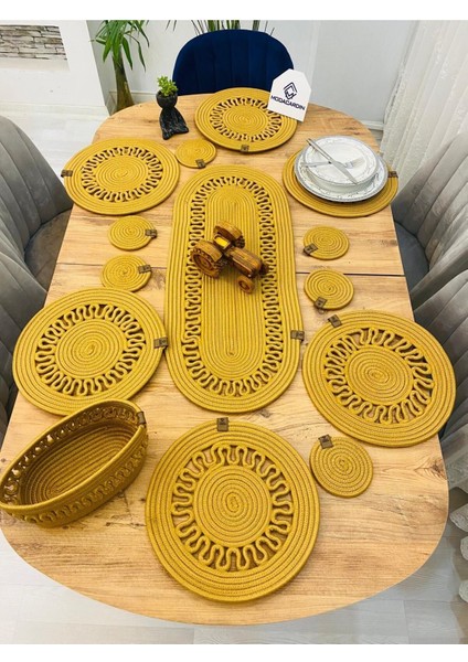 Jüt Hasır Amerikan Servis Supla Runner Sepet ve Bardaklık 14 Lü modelleri