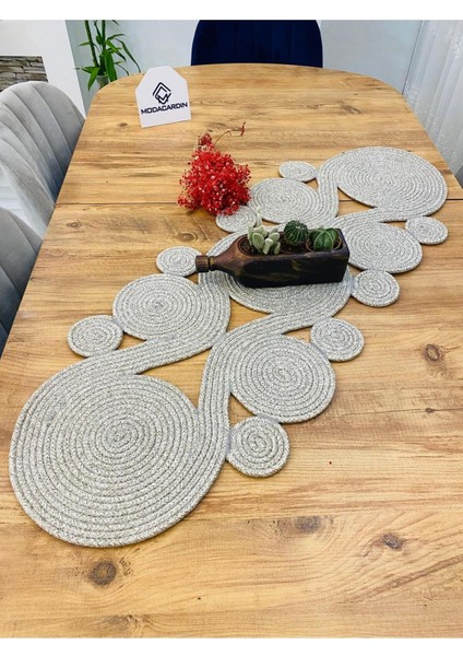 Jüt, Hasır,sarmal Model, Dekoratif Masa Örtüsü, Runner 40X110 Cm, Sehpa Örtüsü, Bohem Tarzı