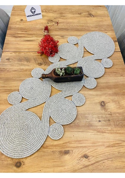 Jüt, Hasır,sarmal Model, Dekoratif Masa Örtüsü, Runner 40X110 Cm, Sehpa Örtüsü, Bohem Tarzı