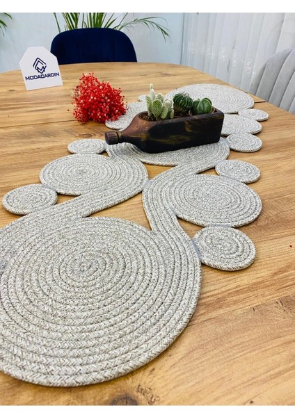 Jüt, Hasır,sarmal Model, Dekoratif Masa Örtüsü, Runner 40X110 Cm, Sehpa Örtüsü, Bohem Tarzı