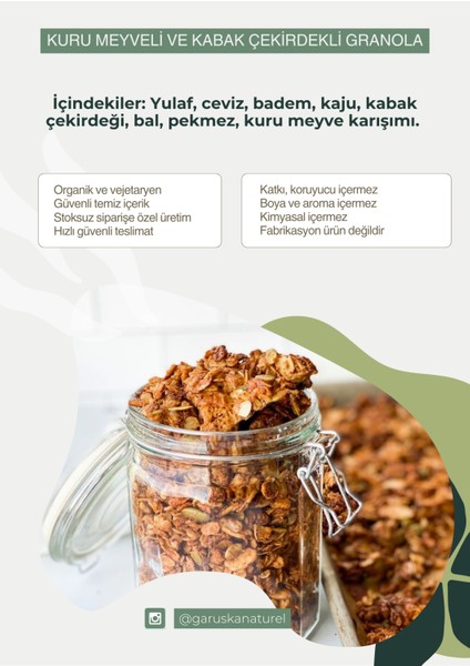 Kuru Meyveli ve Kabak Çekirdekli Granola 250 gr