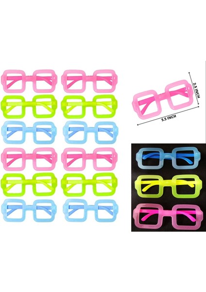 Fosforlu Kare Model Glow Parti Gözlüğü Karanlıkta Yanan Gözlükler 12 Adet