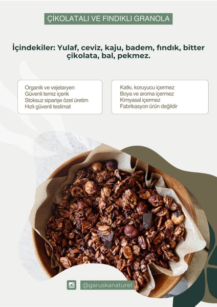 Çikolatalı ve Fındıklı Granola 225 gr