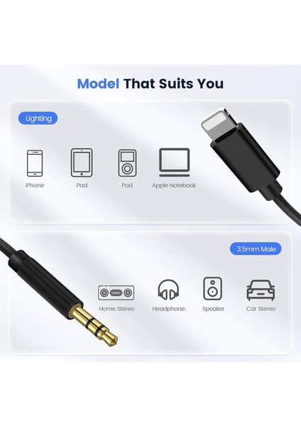 Deppo Trend iPhone Uyumlu Aux Kablosu Lightning To 3.5mm Jack Çevirici Dönüştürücü Siyah Bluetooth Gerektirmez