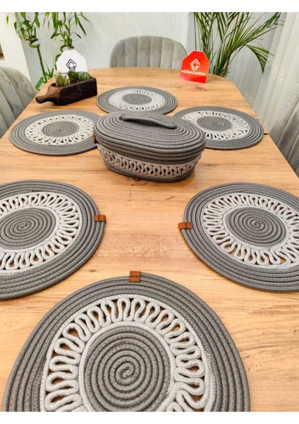 Jüt, Hasır, Dekoratif Yemek Masa Takımı, Subla Takımı, Amerikan Servis,6'subla 1'sepet 7'li