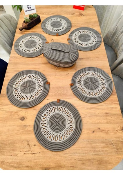 Jüt, Hasır, Dekoratif Yemek Masa Takımı, Subla Takımı, Amerikan Servis,6'subla 1'sepet 7'li