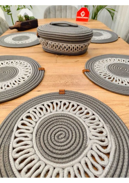 Jüt, Hasır, Dekoratif Yemek Masa Takımı, Subla Takımı, Amerikan Servis,6'subla 1'sepet 7'li