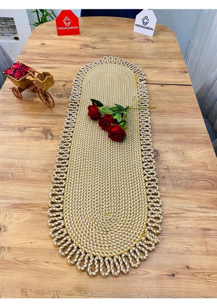 Jüt, Hasır, Dekoratif Masa Örtüsü, Runner 30x80 Cm, Amerikan Servis, Sehpa Örtüsü, Bohem Tarzı