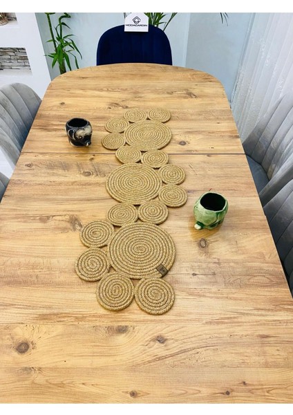 Jüt, Hasır, Dekoratif Masa Örtüsü,papatya Model Runner 30X100 Cm, Sehpa Örtüsü, Bohem Tarzı