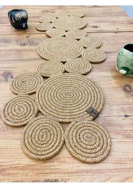 Jüt, Hasır, Dekoratif Masa Örtüsü,papatya Model Runner 30X100 Cm, Sehpa Örtüsü, Bohem Tarzı