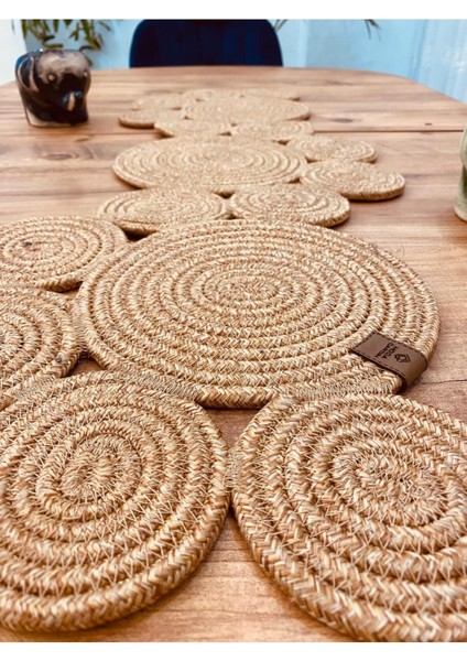 Jüt, Hasır, Dekoratif Masa Örtüsü,papatya Model Runner 30X100 Cm, Sehpa Örtüsü, Bohem Tarzı