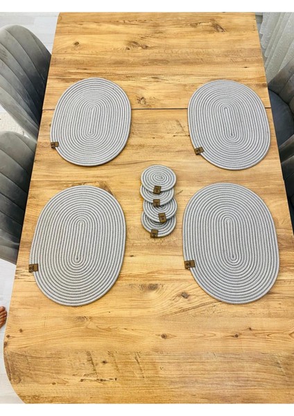 Jüt Hasır Amerikan Servis Oval Supla ve Bardaklık 8 Li
