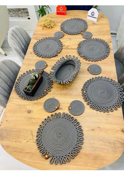 Jüt Hasır Amerikan Servis Supla Bardak Altı ve Sepet 13 Parça