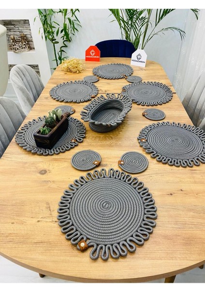 Jüt Hasır Amerikan Servis Supla Bardak Altı ve Sepet 13 Parça fiyatları