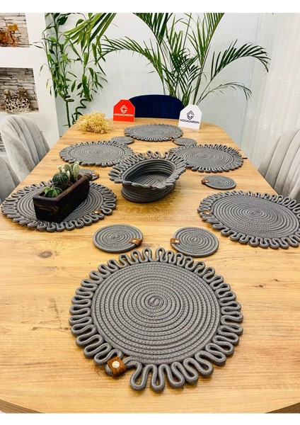 Jüt Hasır Amerikan Servis Supla Bardak Altı ve Sepet 13 Parça modelleri