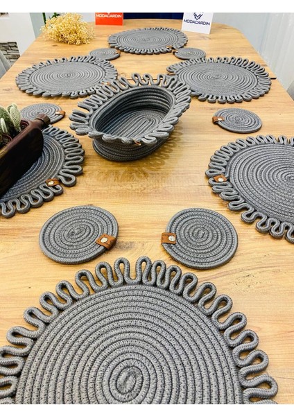 Jüt Hasır Amerikan Servis Supla Bardak Altı ve Sepet 13 Parça fırsatları